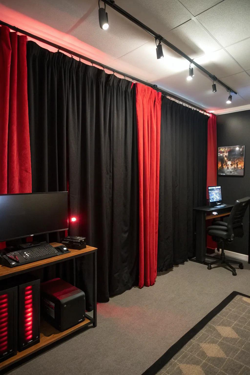 A dark shade of window covers boost focus plus help balance a stylish look within setups.