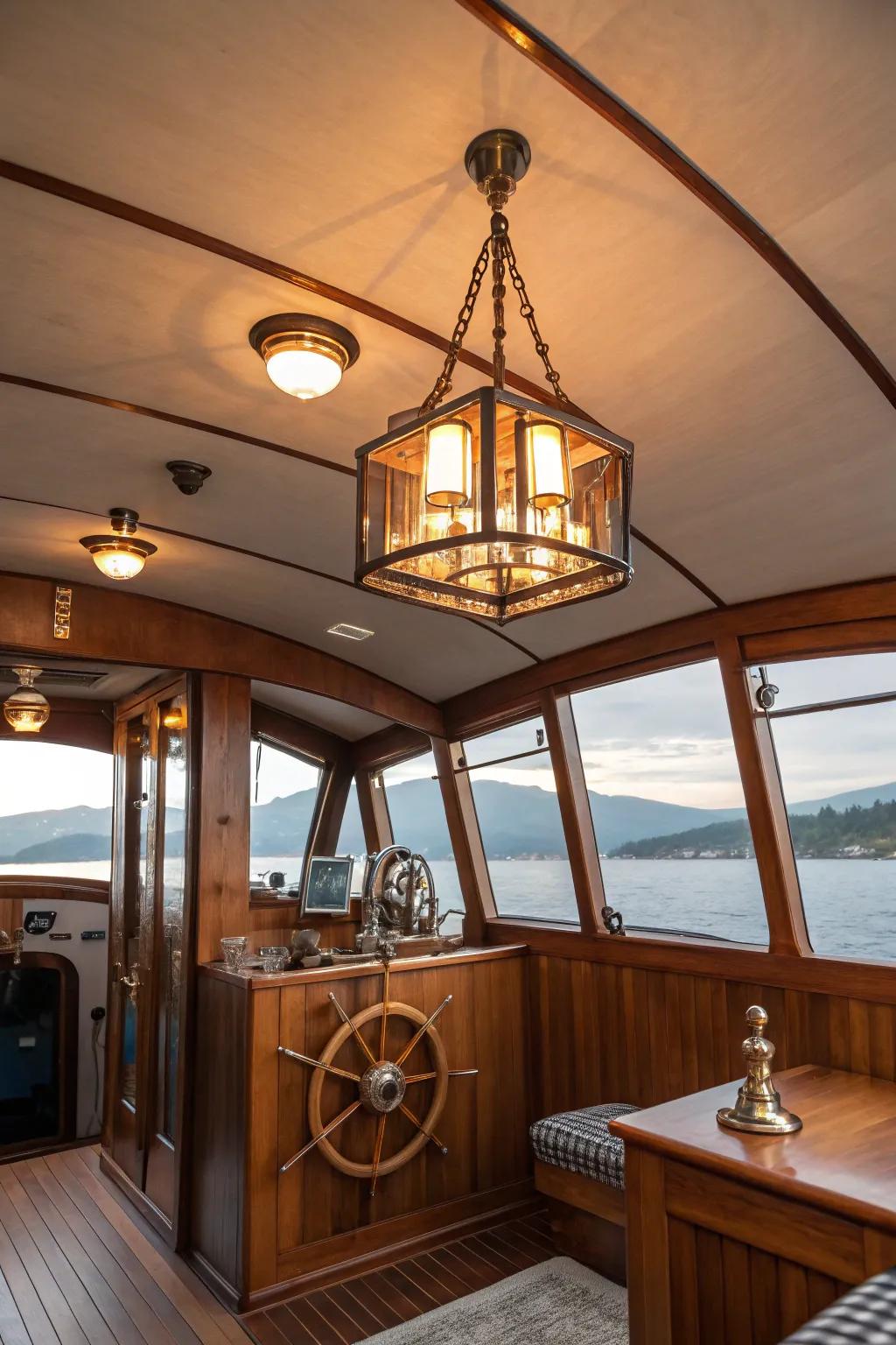 A focal point introduces character and intrigue to the boat interior.