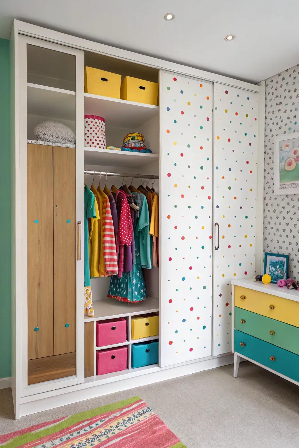 Color-pop interiors bring a cheerful surprise to wardrobe design.