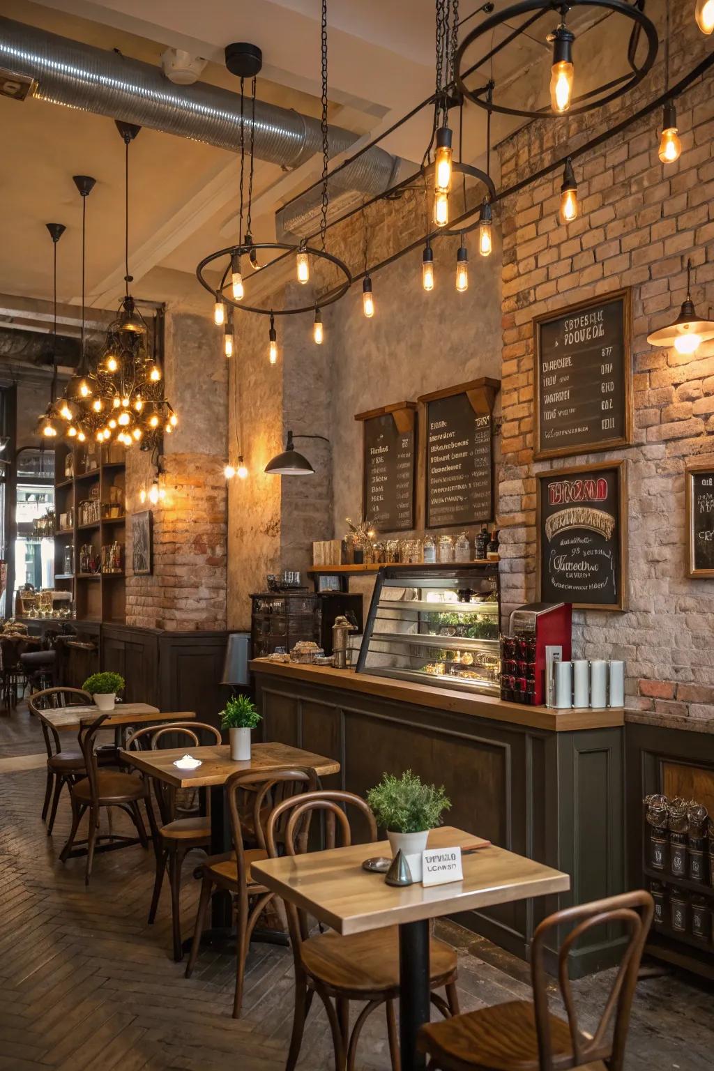 Lighting inside a café beautifully emphasizes its special architectural attributes.