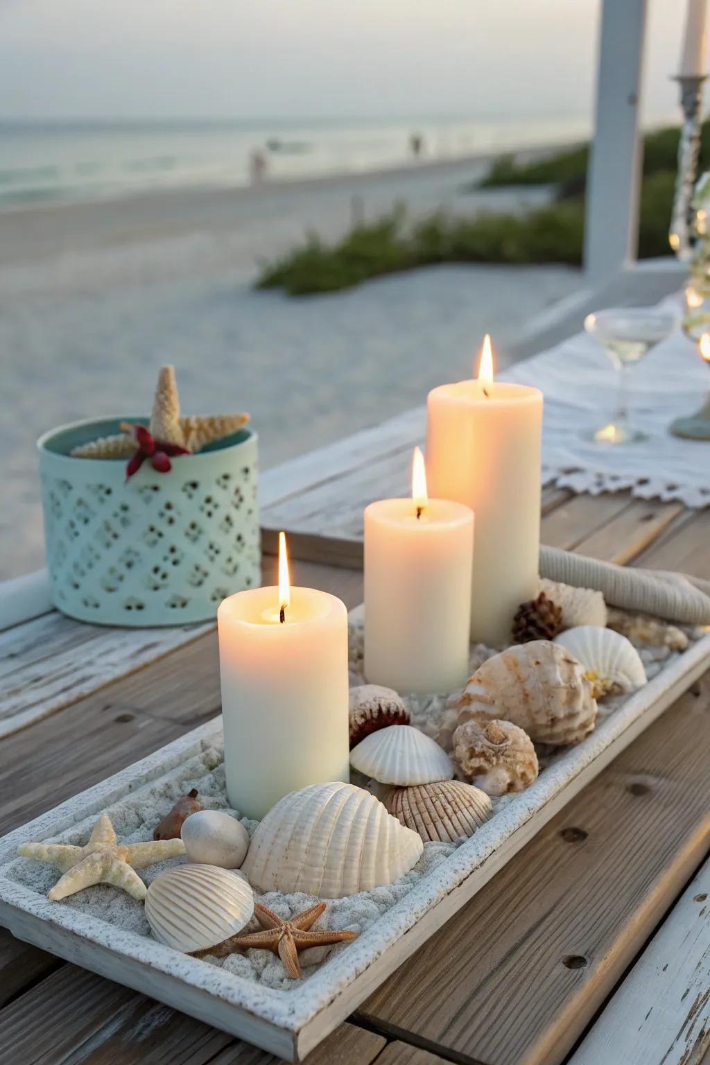 A littoral-themed light arrangement integrating seashells.