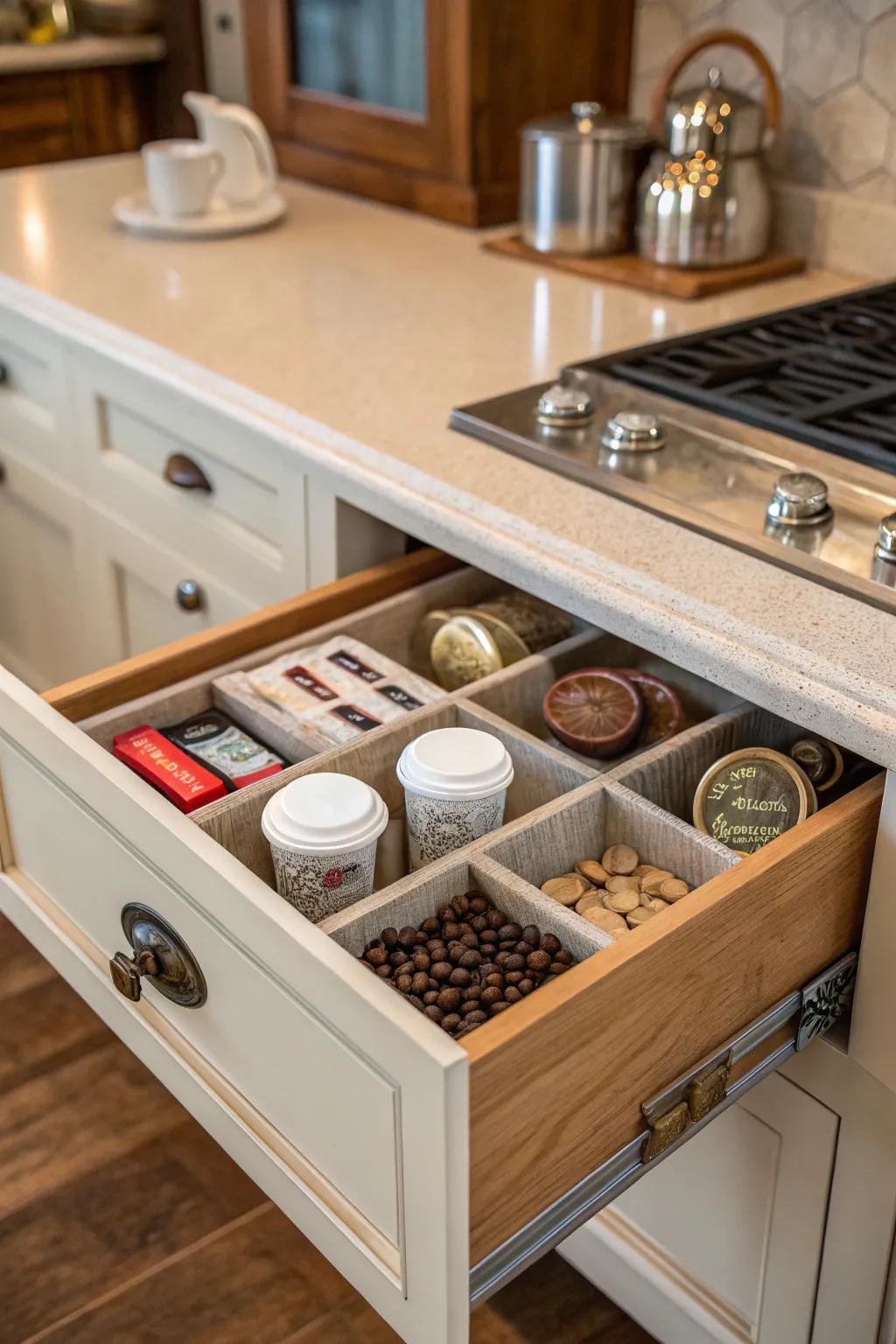 Vintage allure incorporates character and warmth upon your coffee drawer.