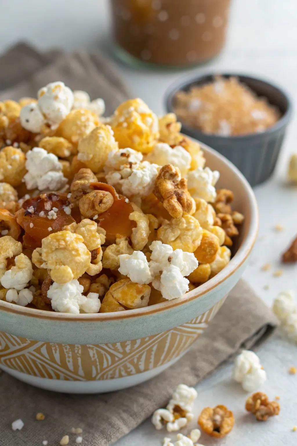 Sweet and savory popped corn, a delightful twist on a classic snack.
