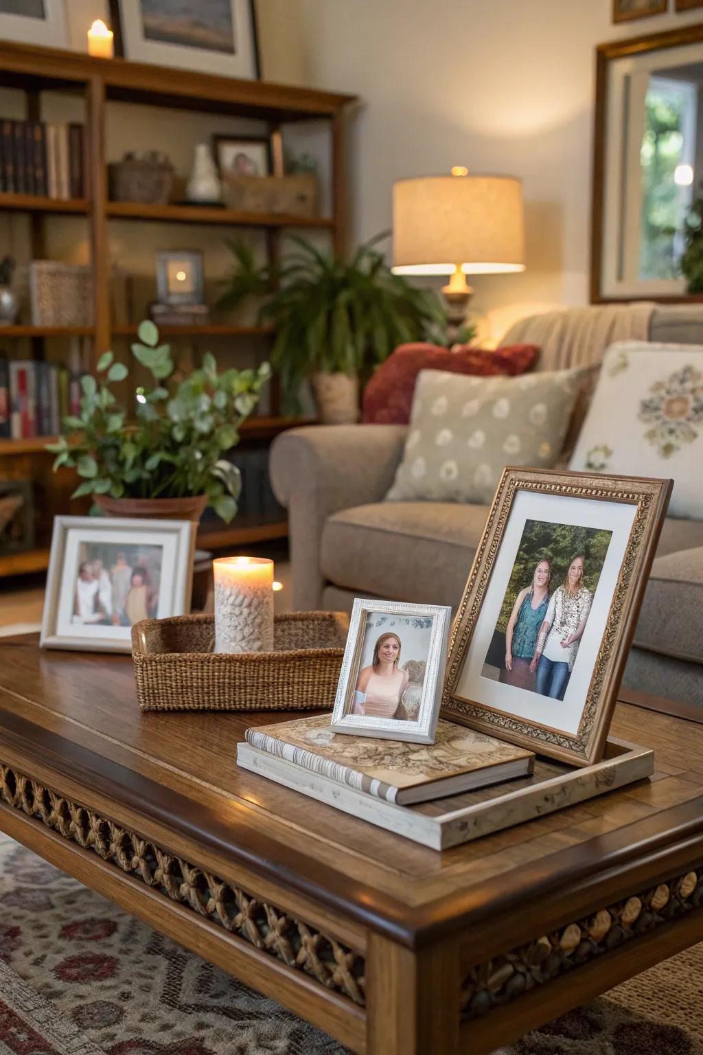 Your coffee table decor will be customized with treasured memories thanks to family images.