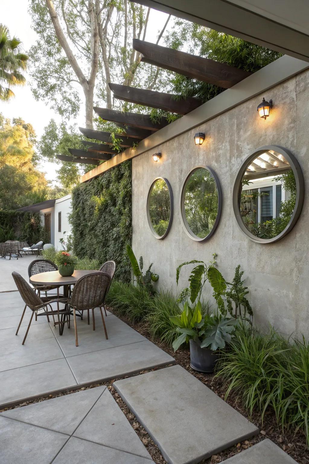 Mirrors can visually expand your patio’s space.