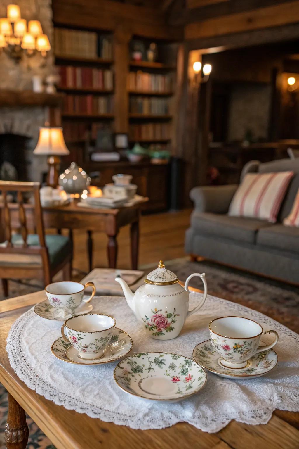 A delightful tea table setup that entices relaxation and conversation.