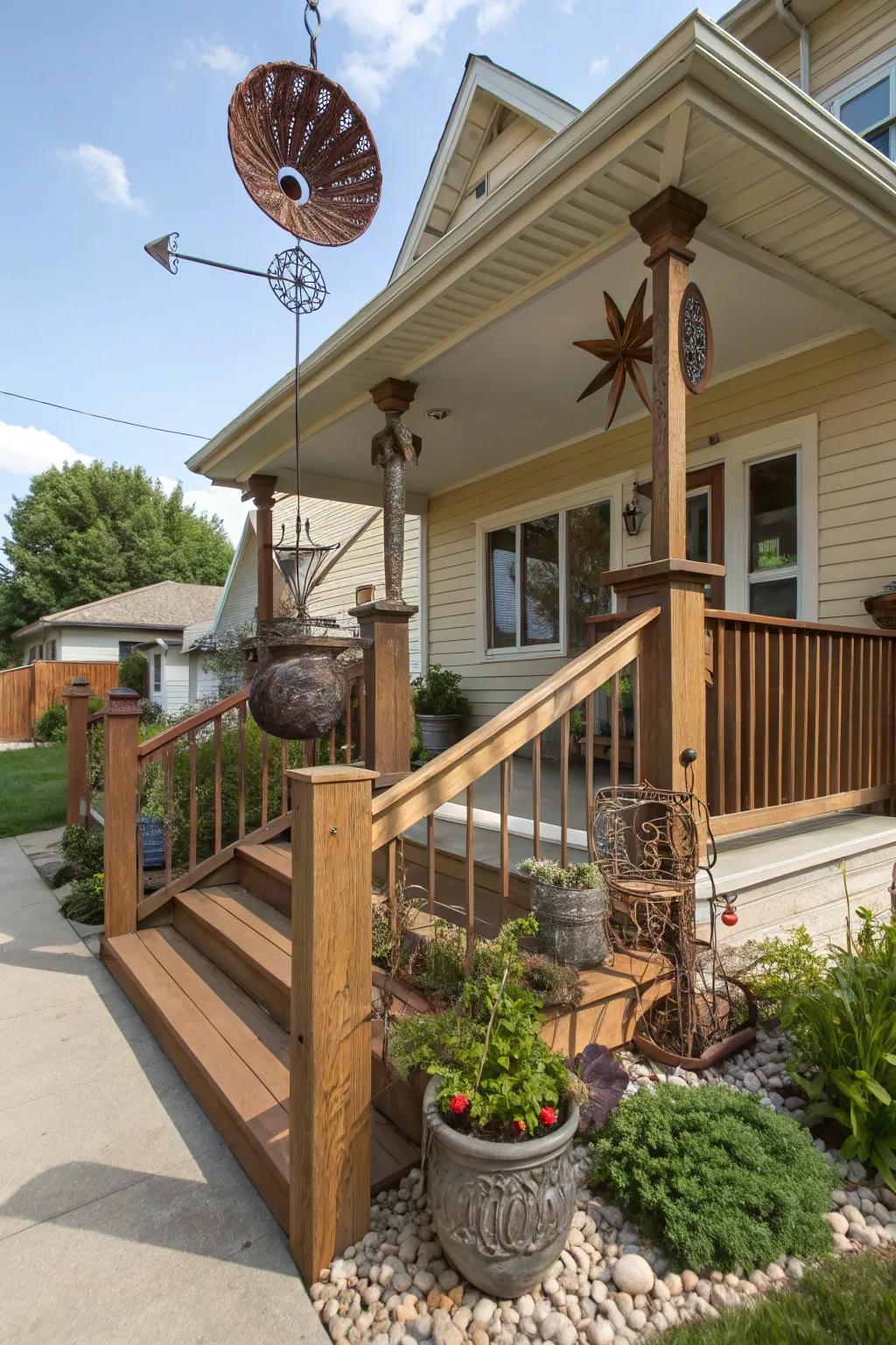 External art personalizes and invigorates the porch.