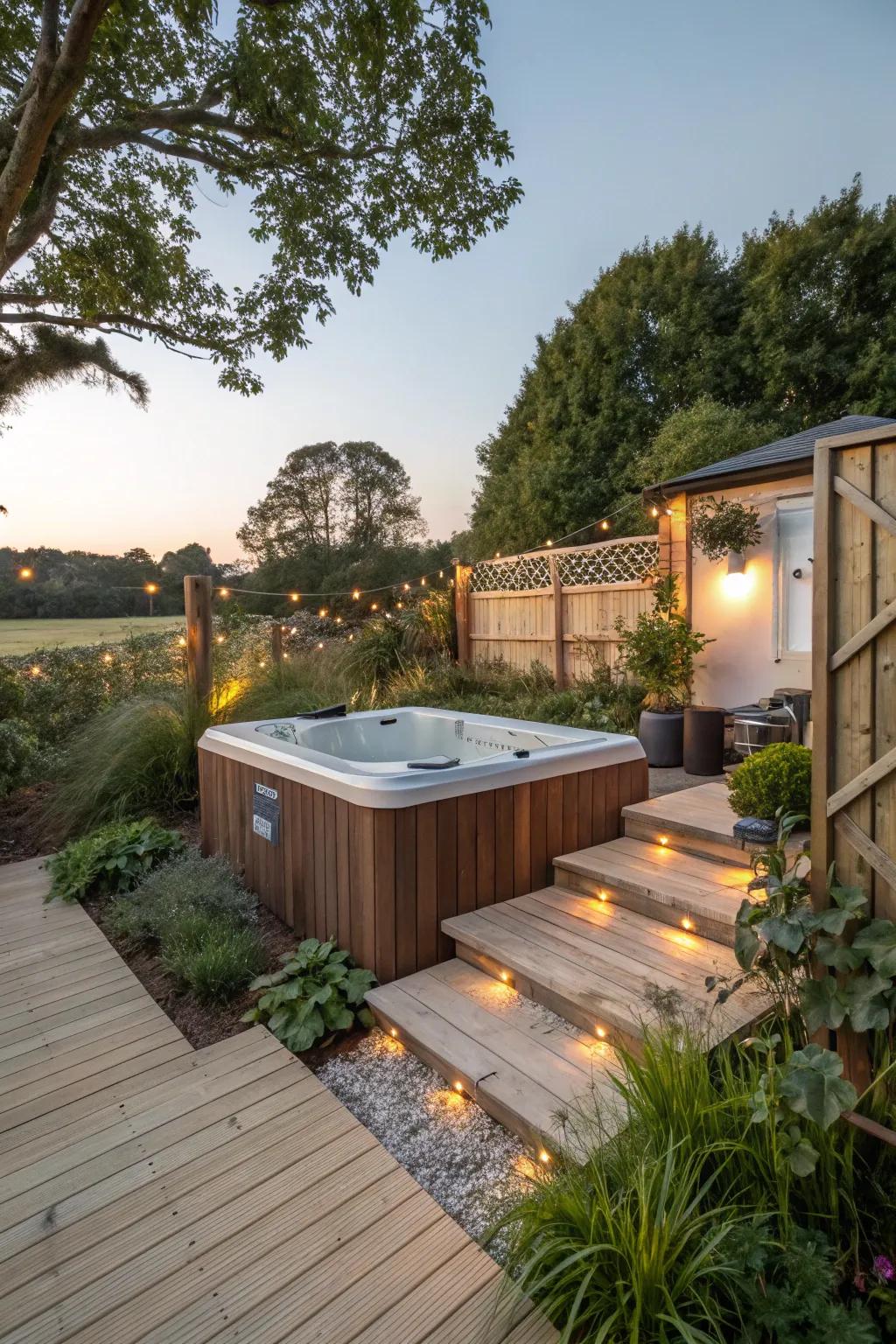 A hot tub oasis using sustainable resources.