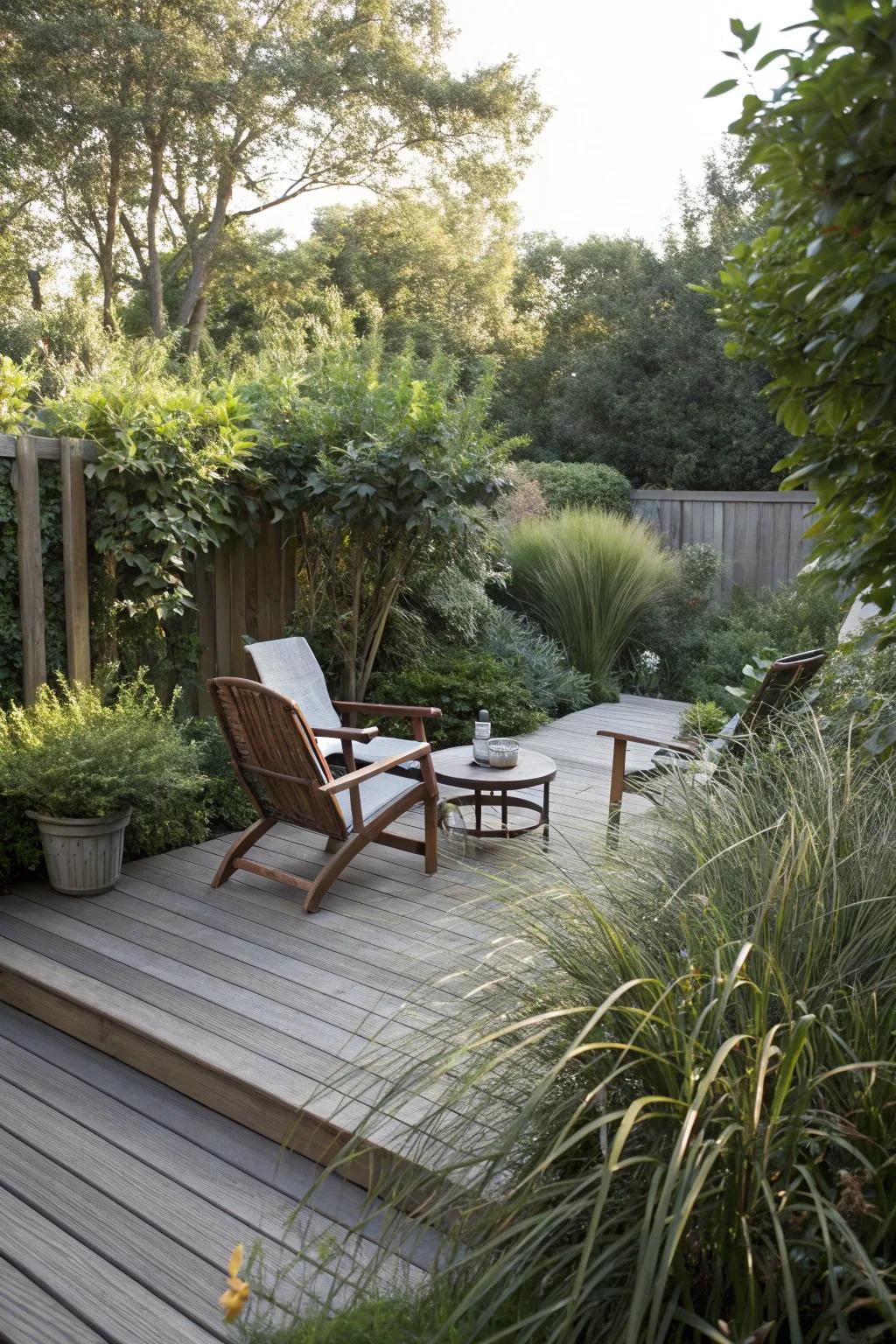 Tall flora and shrubs furnishing natural seclusion.