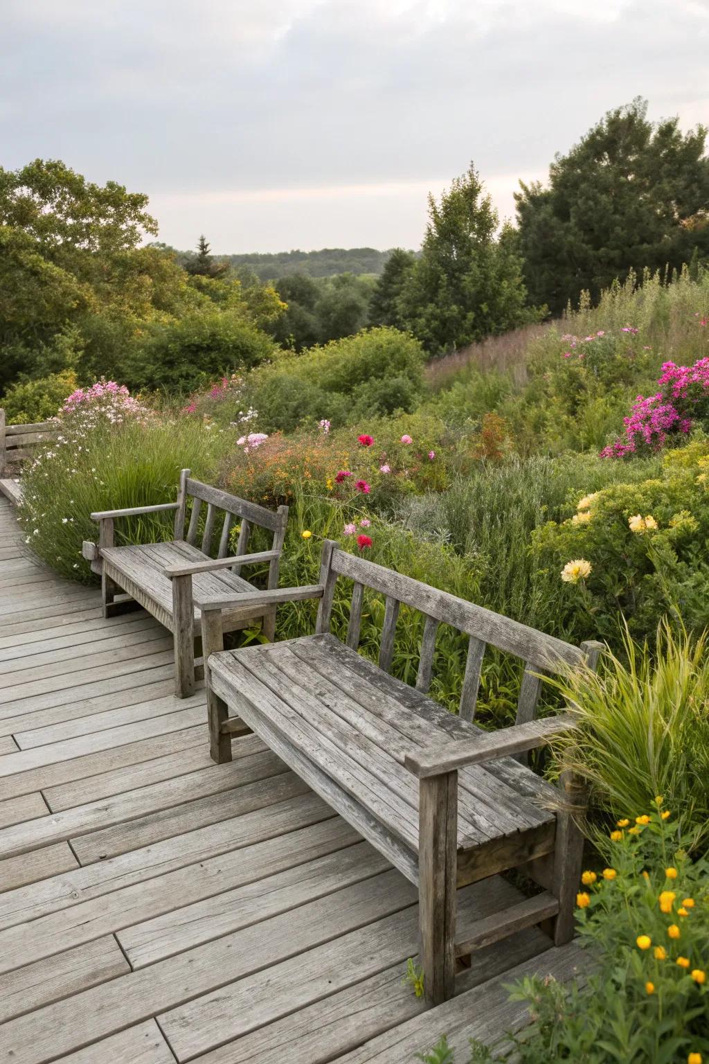 Reclaimed wood benches offer an eco-friendly and stylish choice.