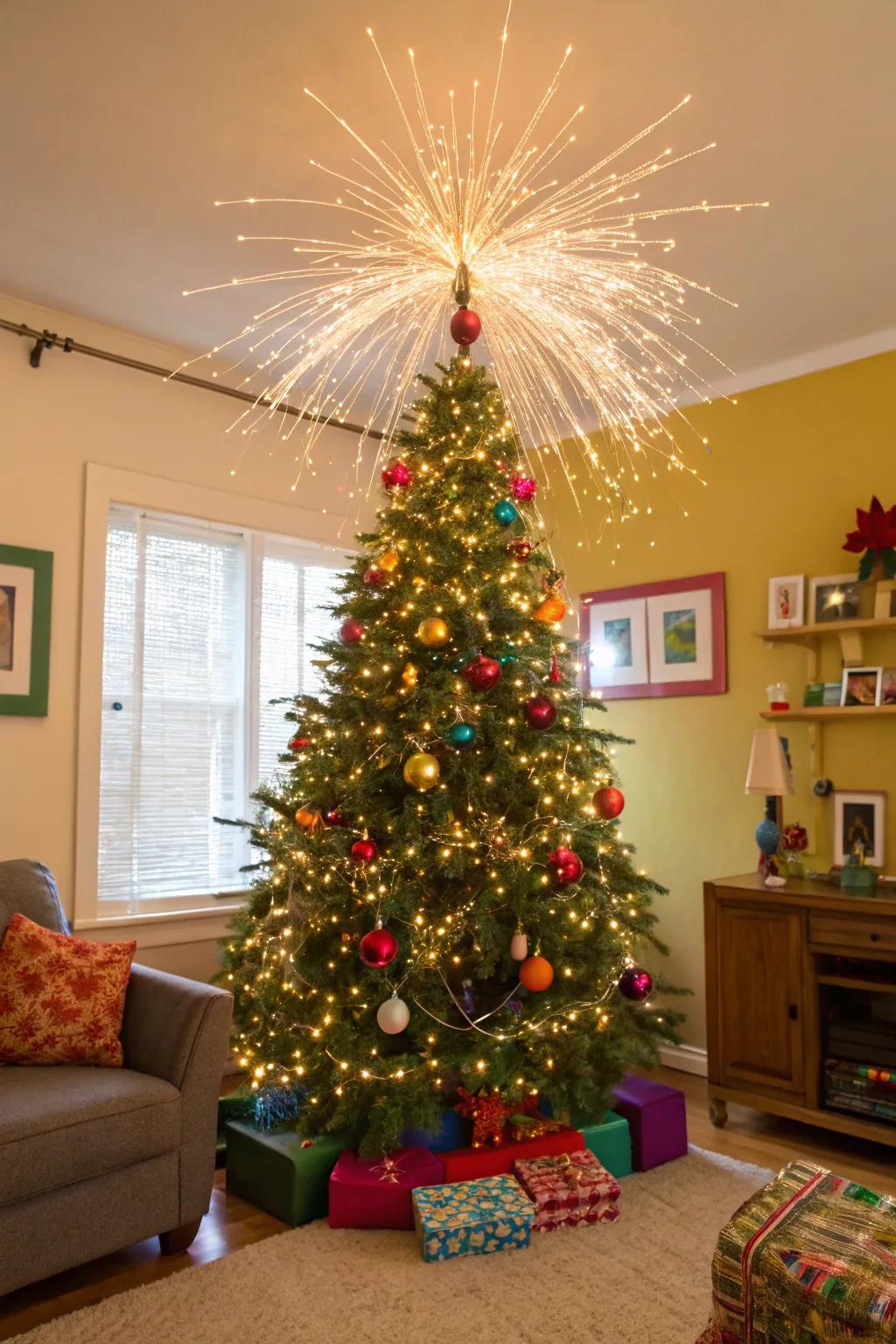 Celebratory shimmer with a tinsel eruption.