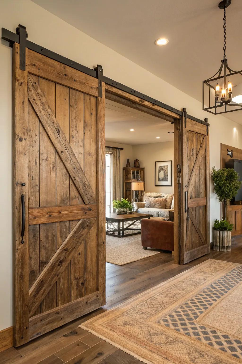 Incorporate rustic charm via reclaimed wood doors.