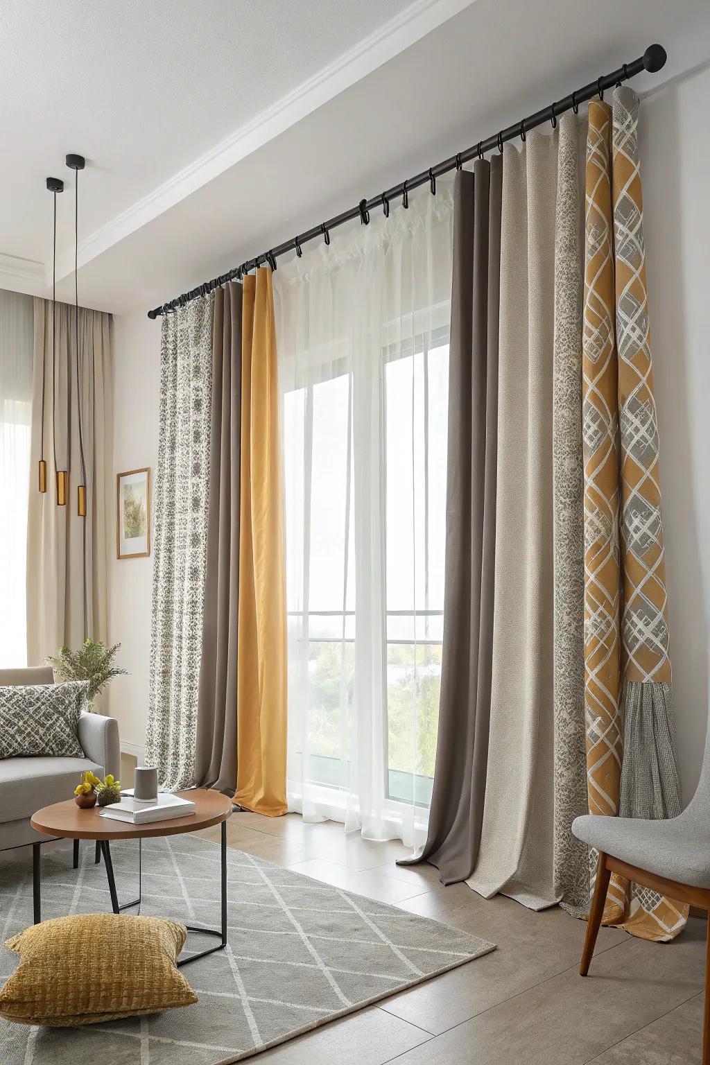 Varying curtain lengths introduces dynamic visual interest.