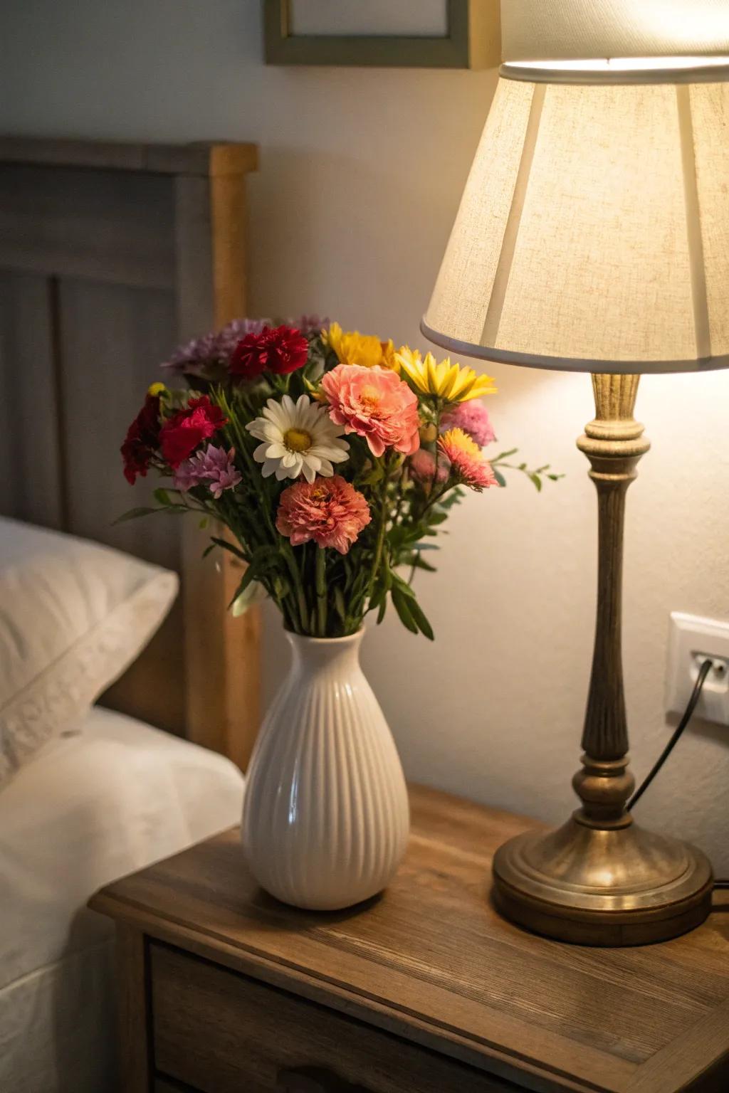 Nightstand blooms present a revitalizing commencement to each day.