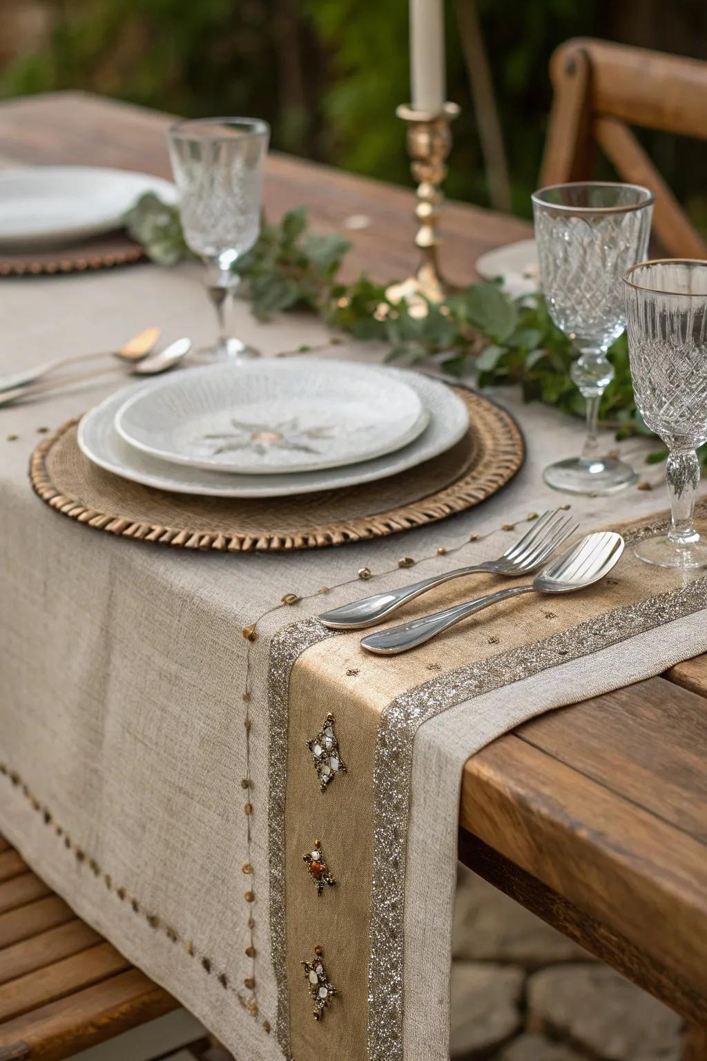 Metallic accents contribute a nuance of rustic glamour.