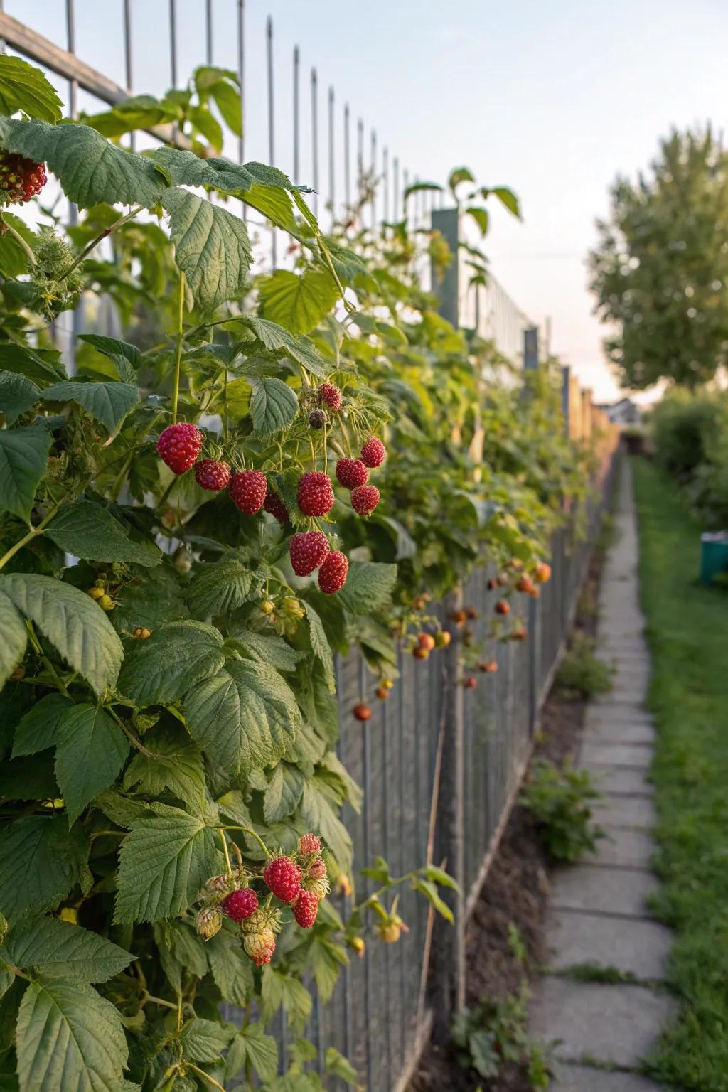 Palatable flora such as raspberries present an integration of aesthetic appeal and bountiful yield.