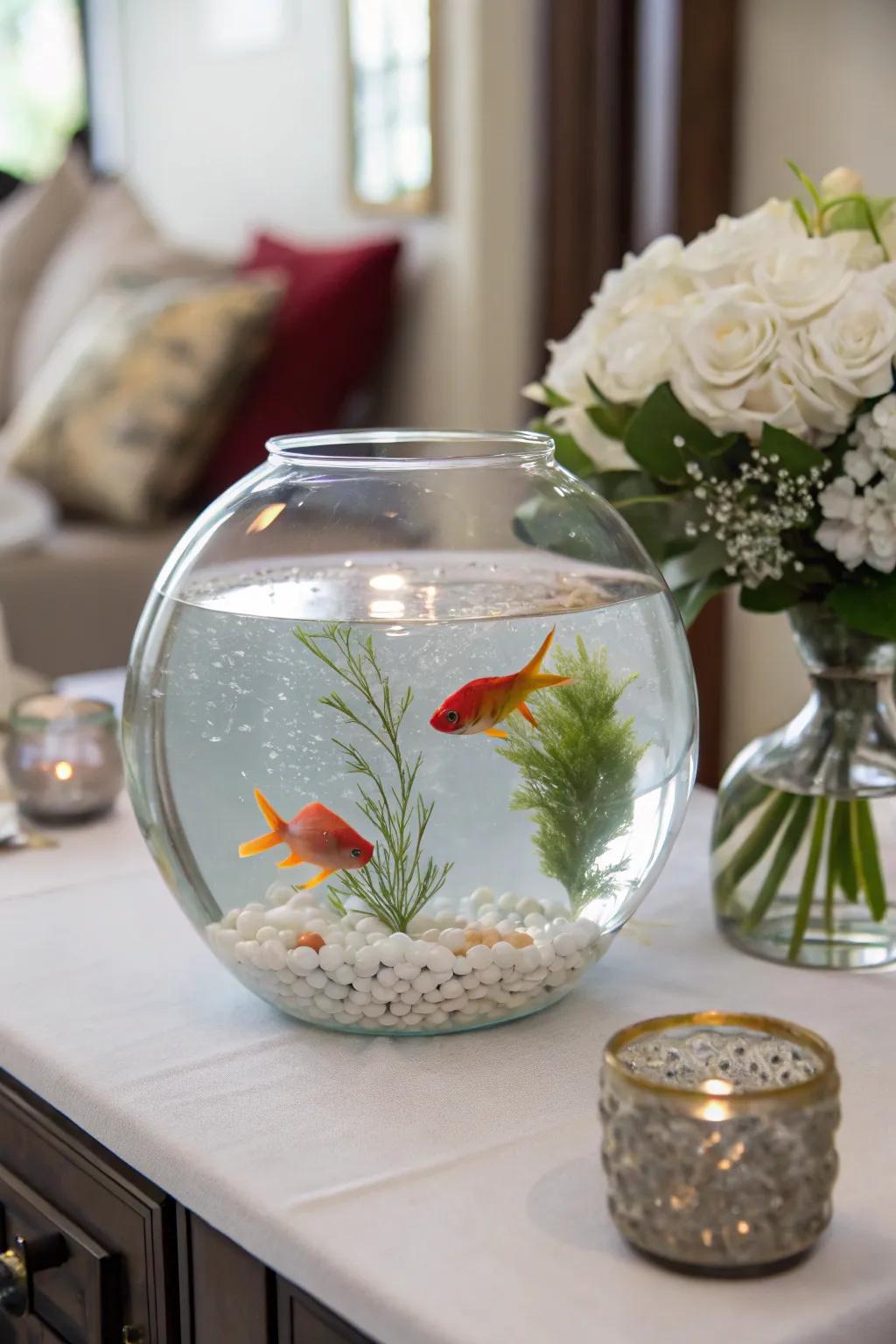 An elegant glass receptacle aquarium