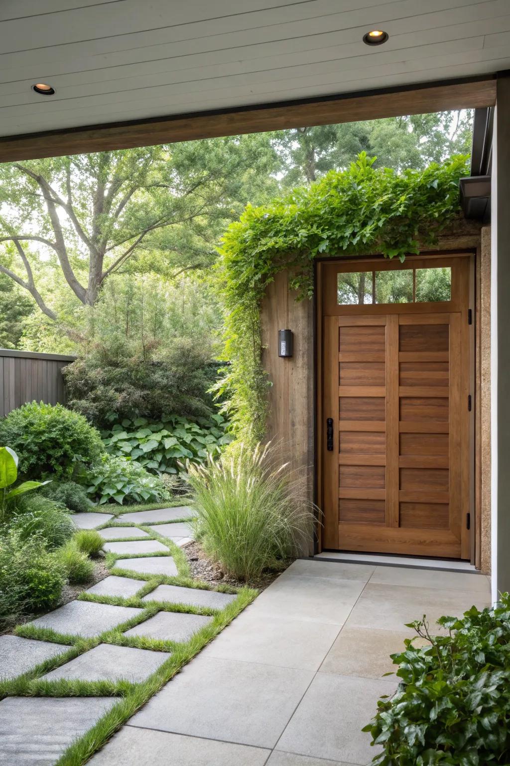 Eco-friendly materials create a sustainable and stylish entry.
