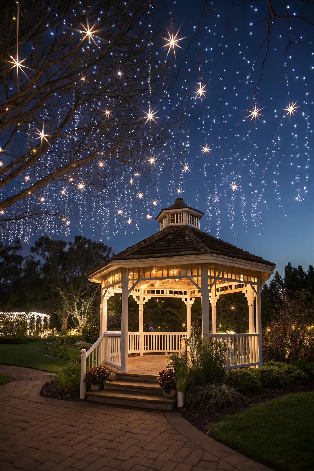 Fiber visuals convert your gazebo into a celestial sanctuary.
