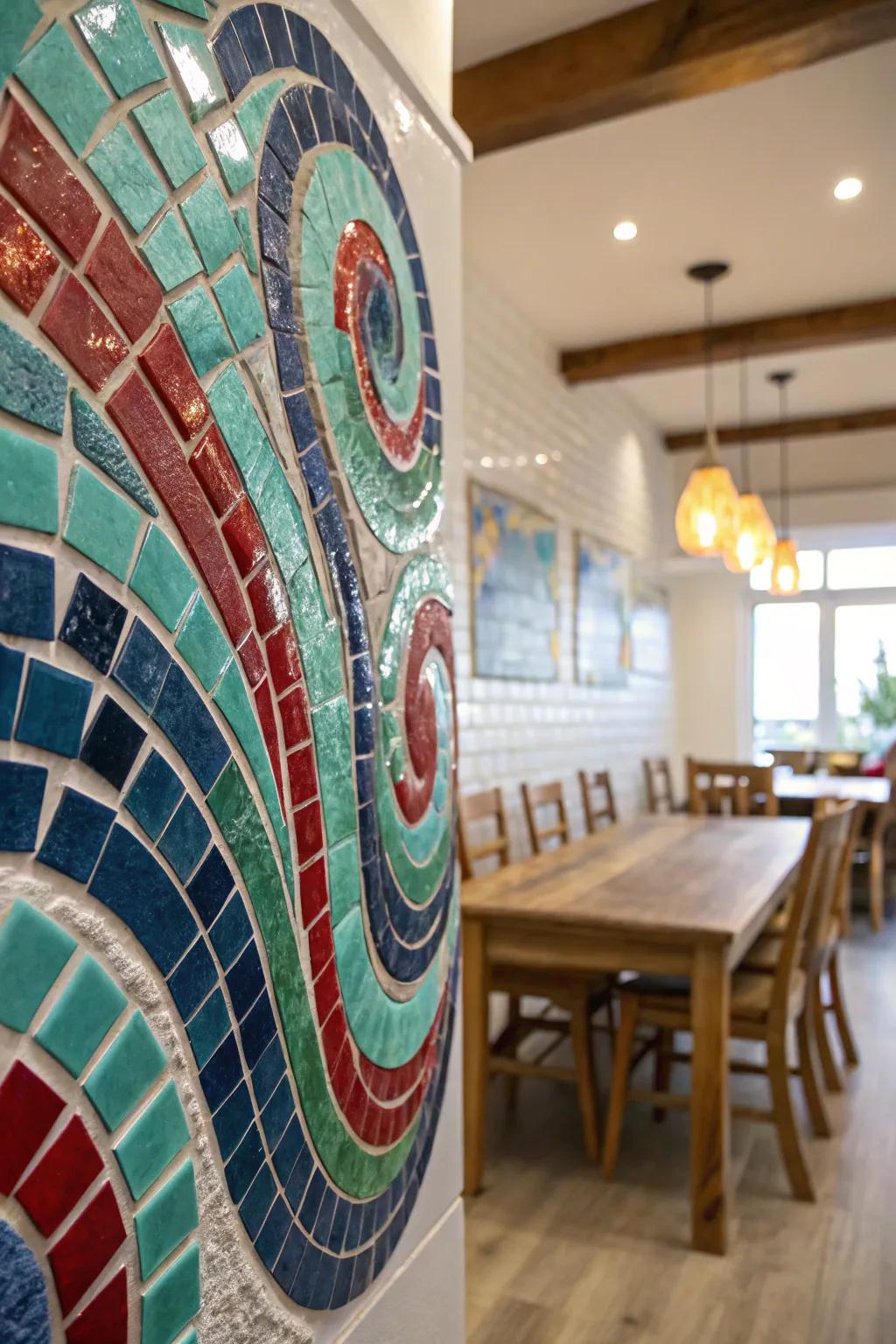 Artistic configurations of glass tiles render bold, creative declarations.