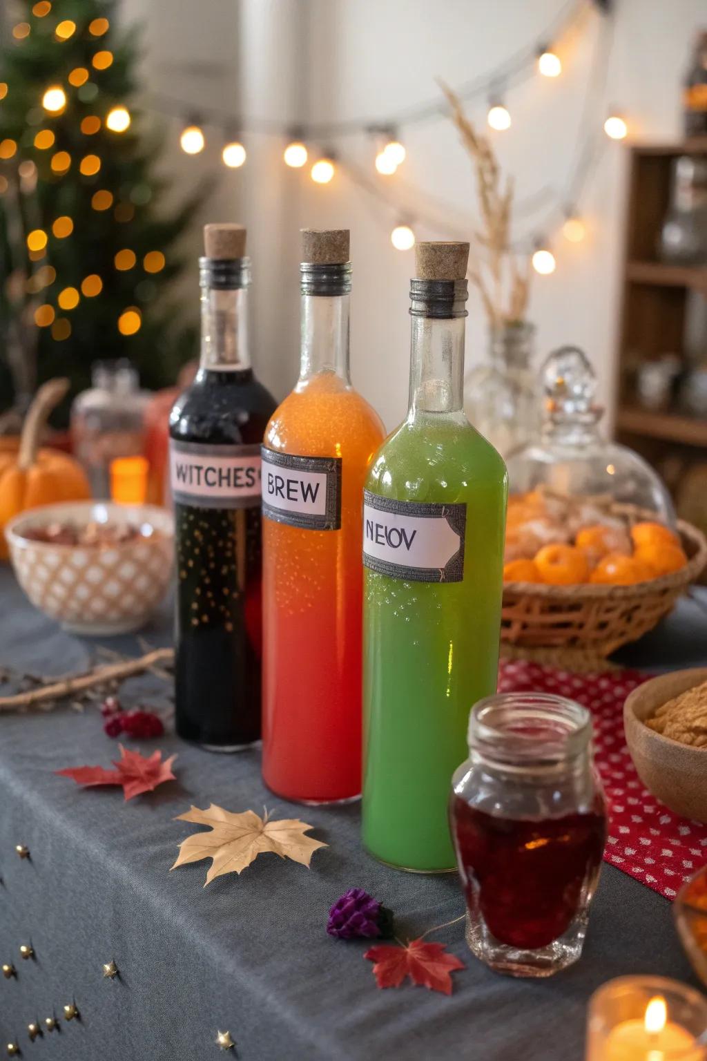 Elixir vial beverages infuse a bewitching element into the refreshment display.