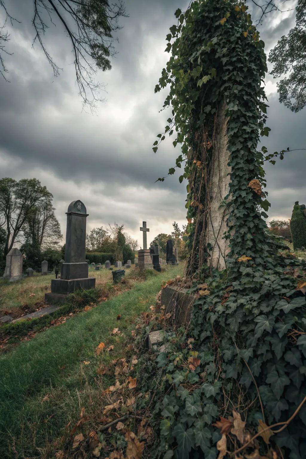 Tendrils and foliage furnish your graveyard with an aged, enigmatic appearance.
