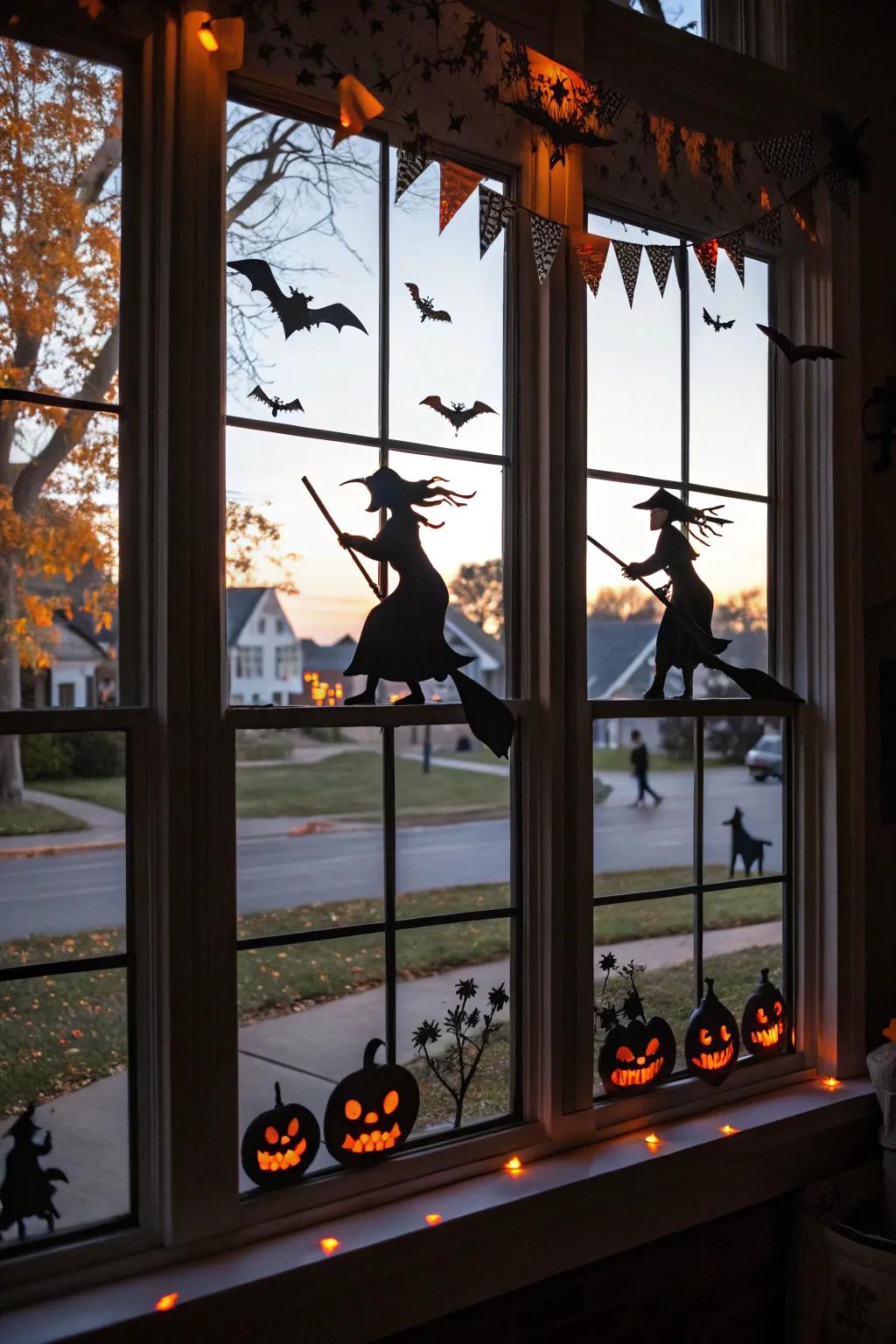 Witch silhouettes grant a classic Hallows' Eve element.