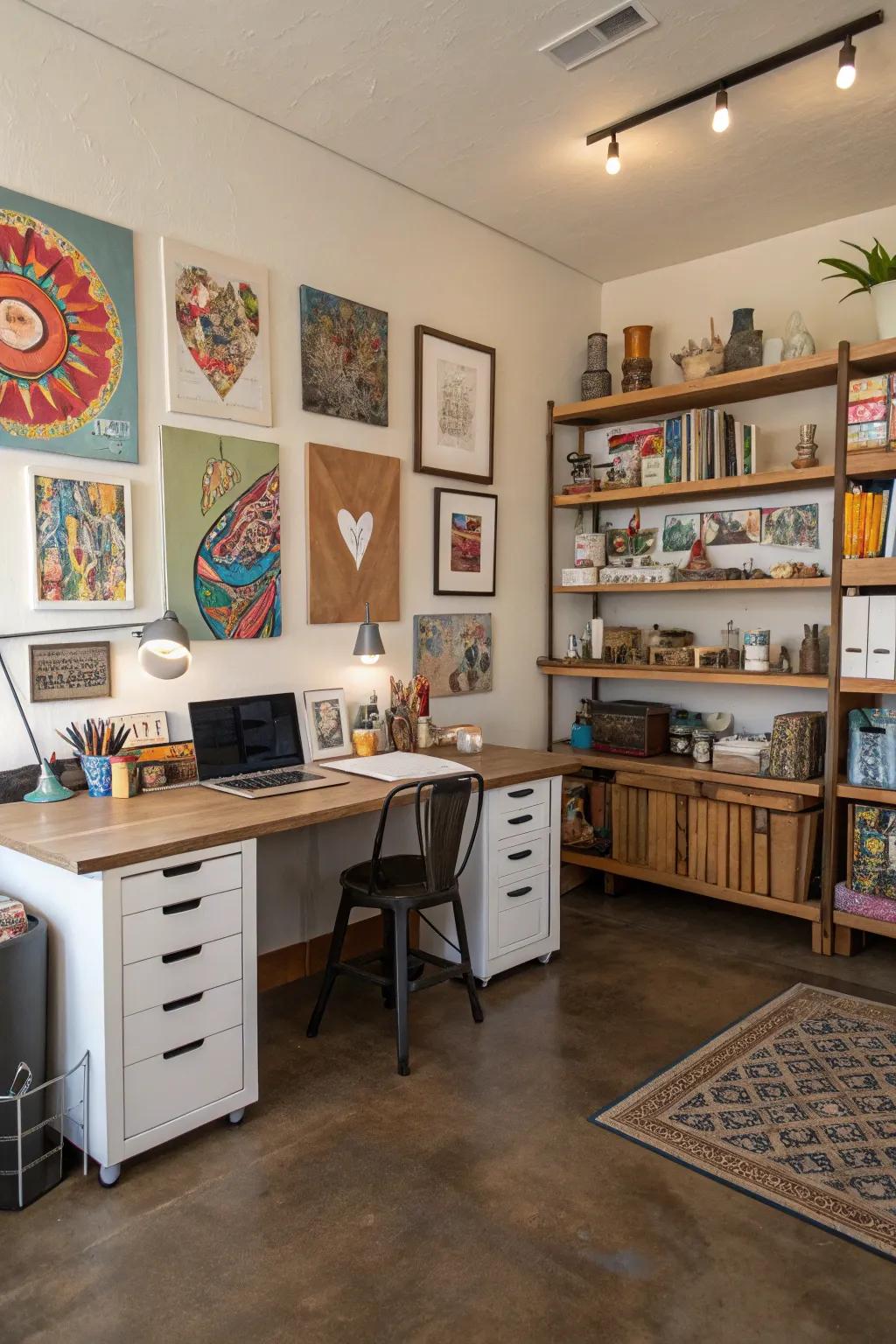 Hued concrete floors furnish an artistic and industrial vibration to your office.