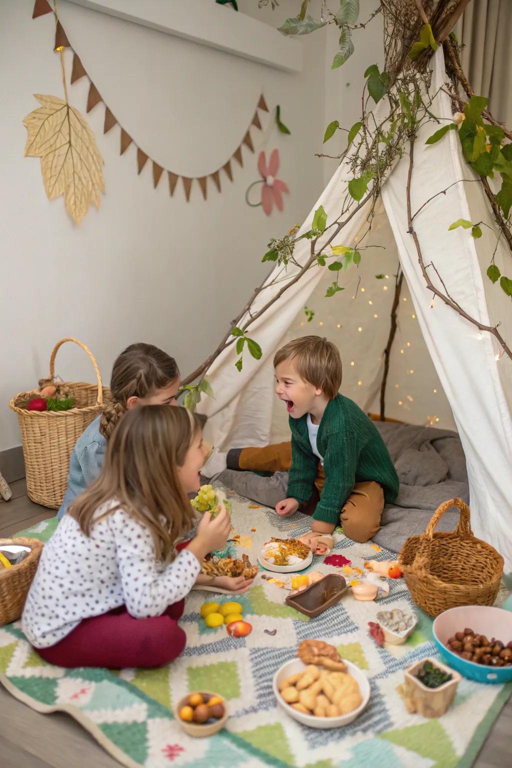 An indoor picnic combines the comfort of home with the thrill of the outdoors.