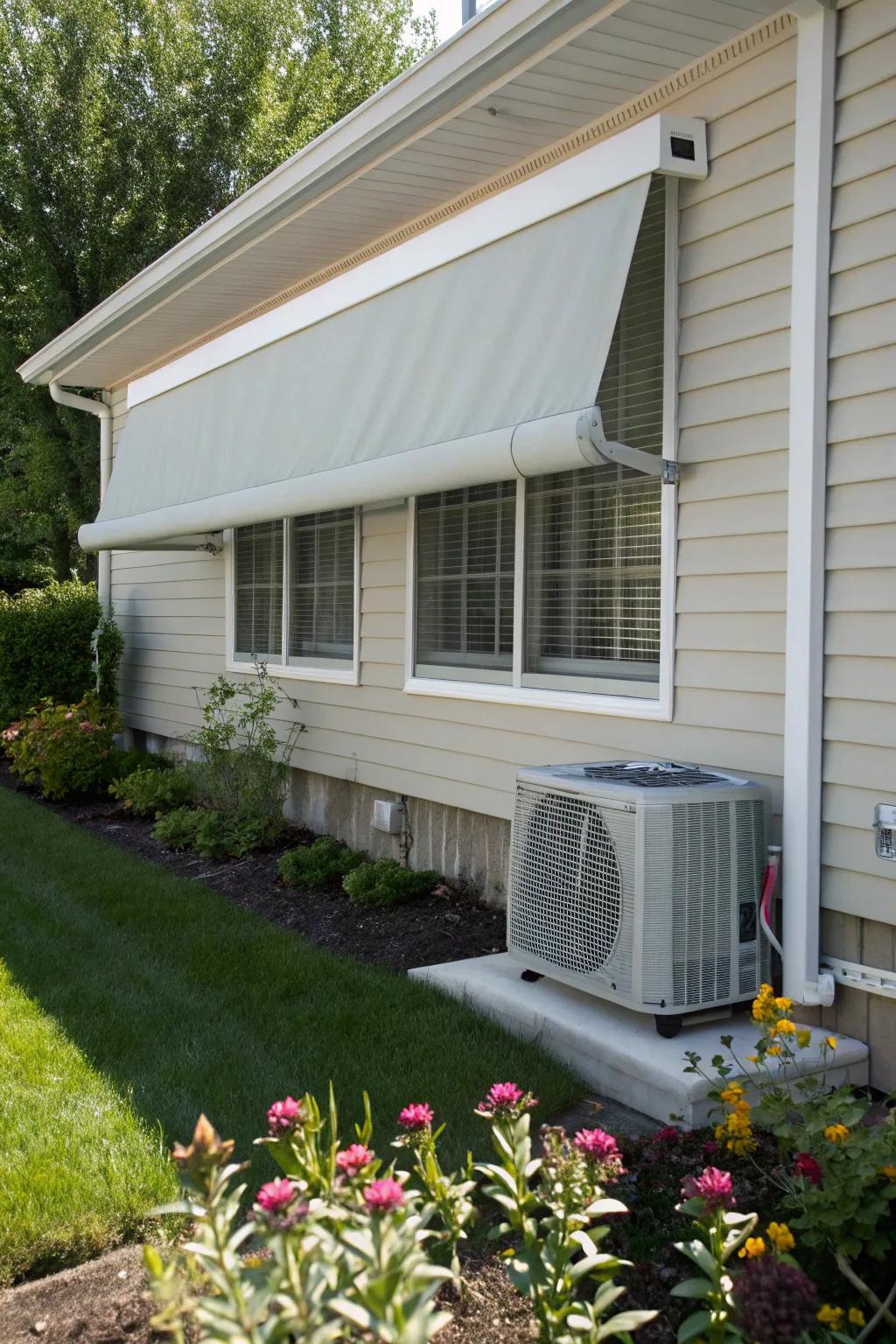 Adaptable exterior blinds provide flexible shade and privacy.