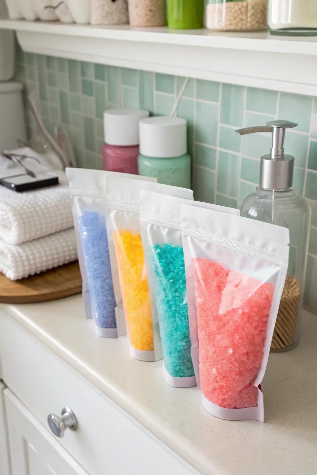 Showcase your Revitalizing salts with see-through stand-up pouches