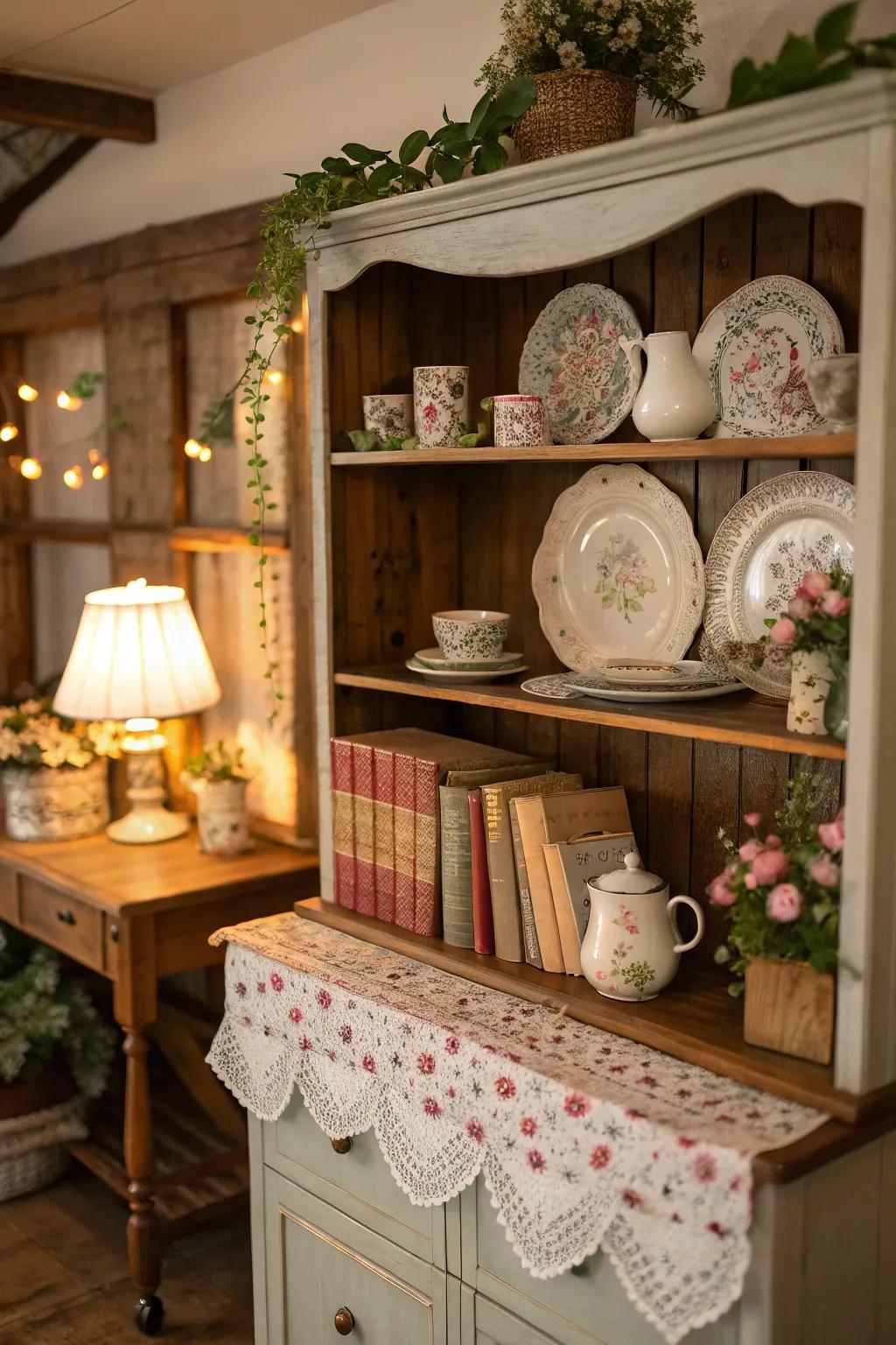 Cottage core elements cultivate a cozy, whimsical allure.