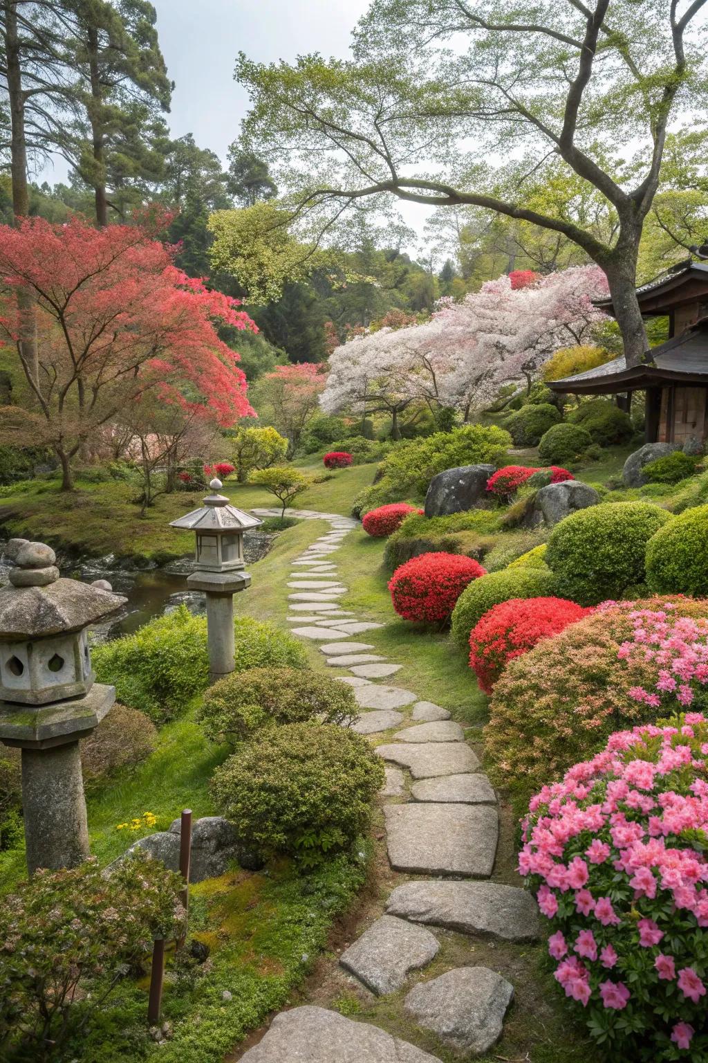 Seasonal flora delivering year-round interest in a Japanese garden.
