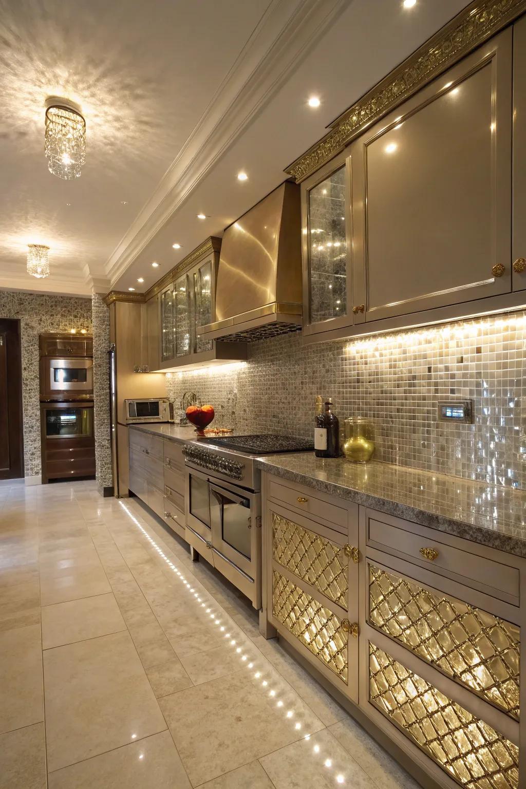 Borders of Metallic Tile bring a glamorous sheen to your kitchen.