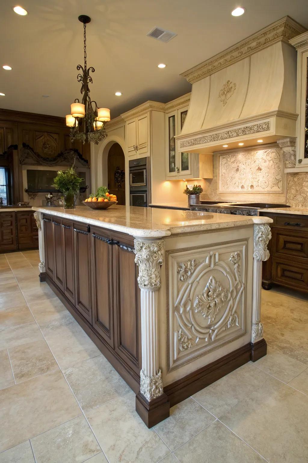 A unique island with sculpted features in the trim for a personal touch.