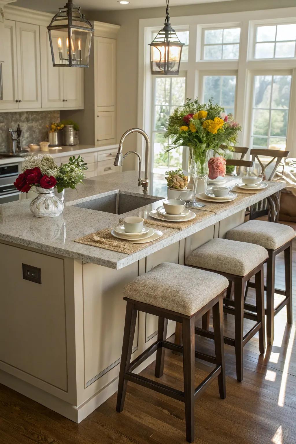 The kitchen is centered around a multi-functional island.