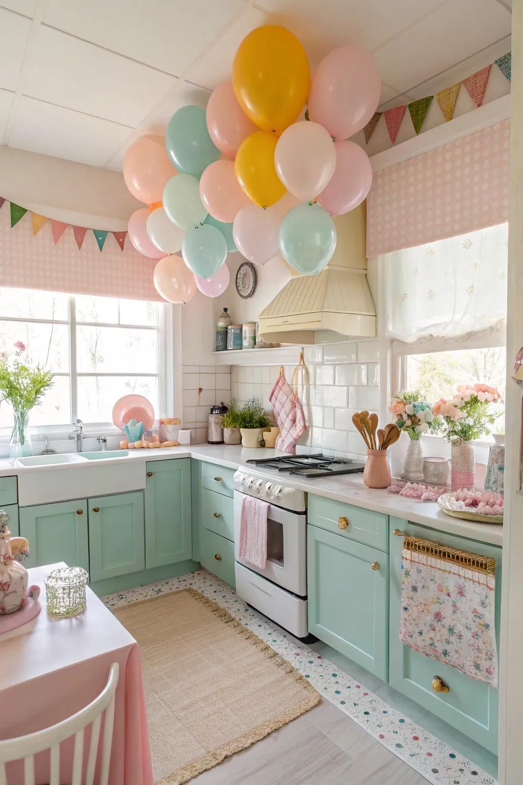 Bubble shades contribute a fanciful nuance to kitchen décor.