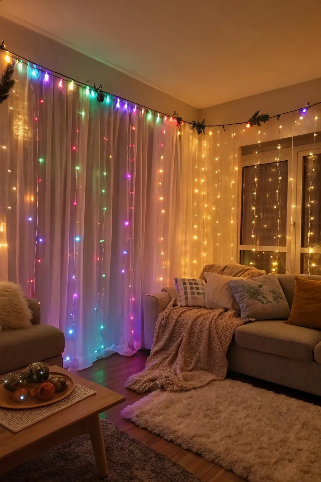 Fanciful radiance via LED light drapes.