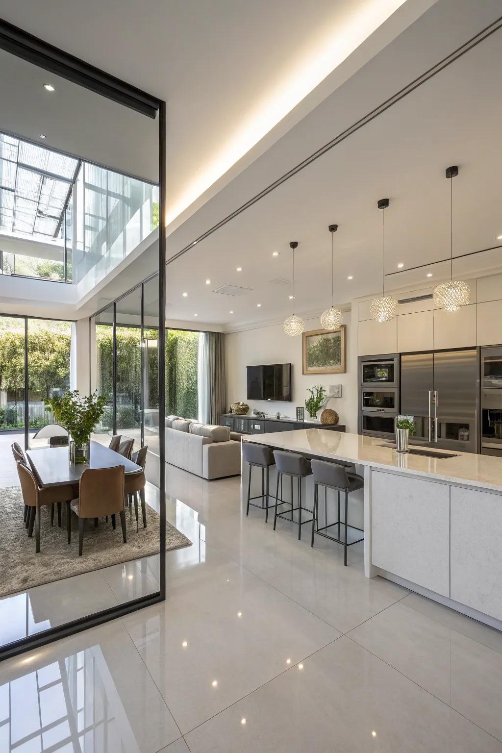 Reflective surfaces elevate light and space.