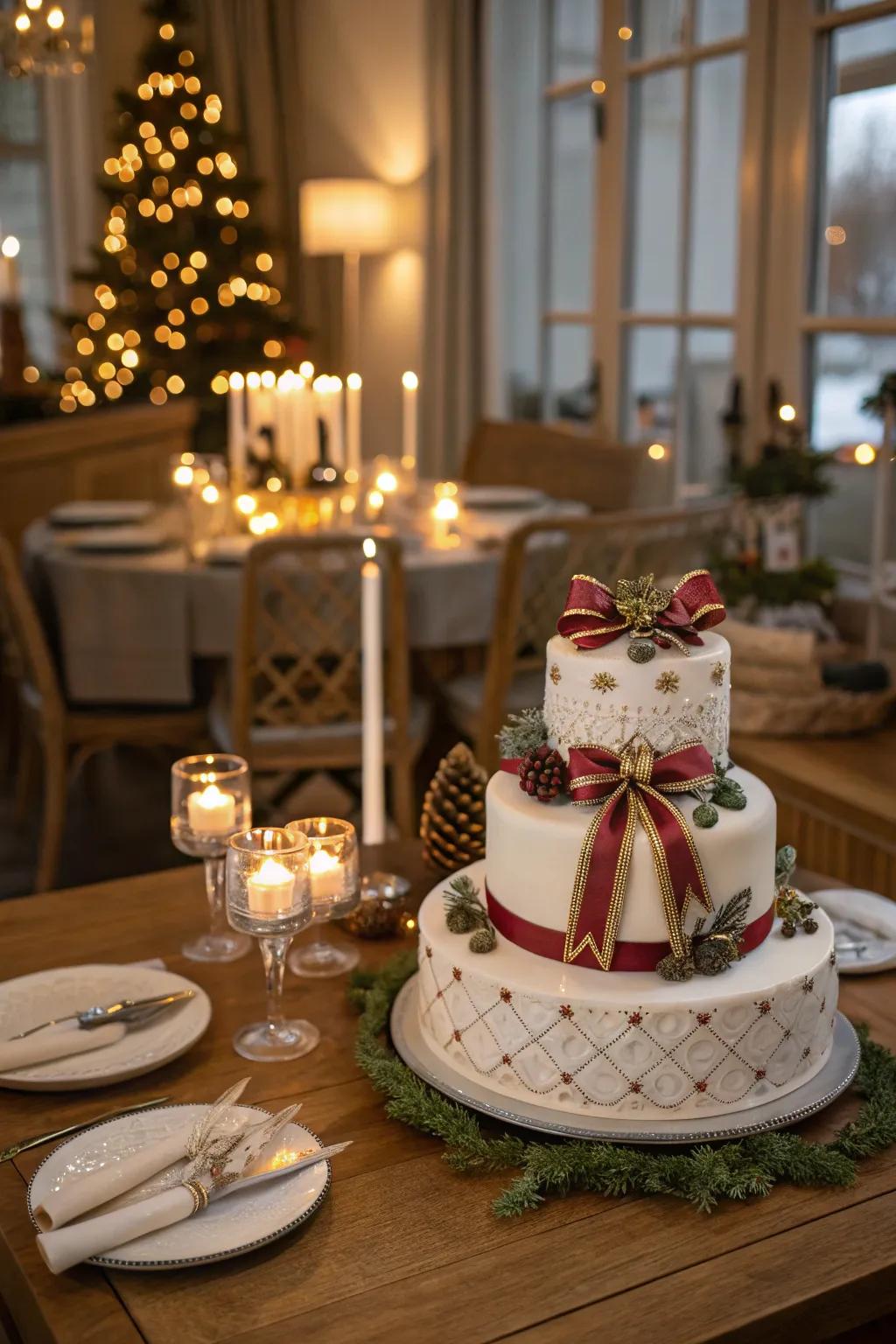 Christmas cake with chic ribbons and bows