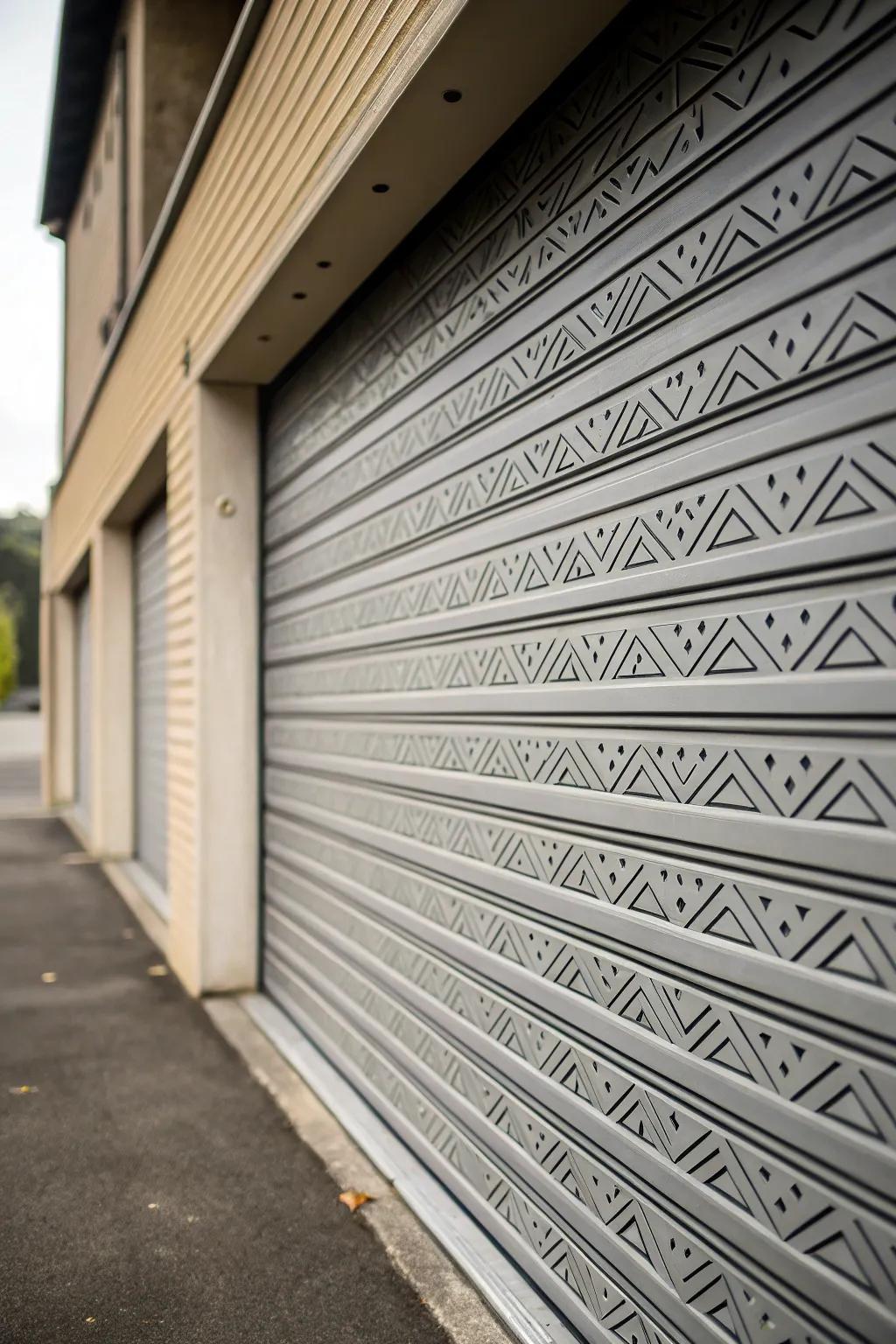 Repetitive patterns establish harmony in garage door designs.