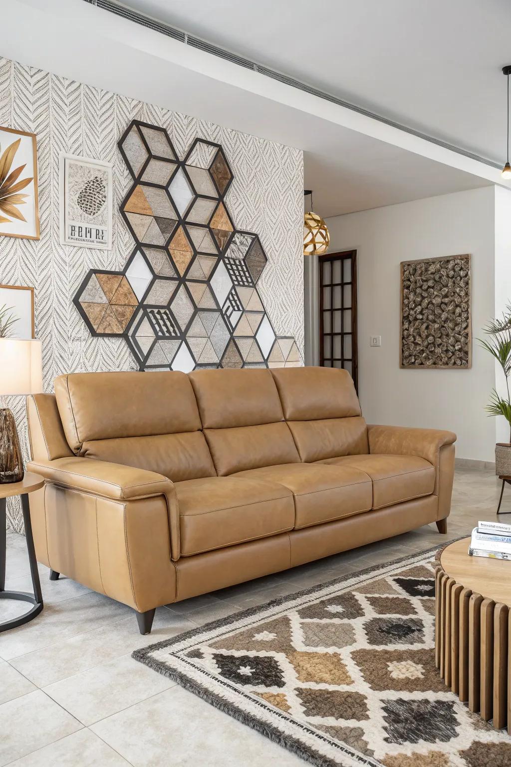 Geometrical patterns infuse framework into a lounge setting.