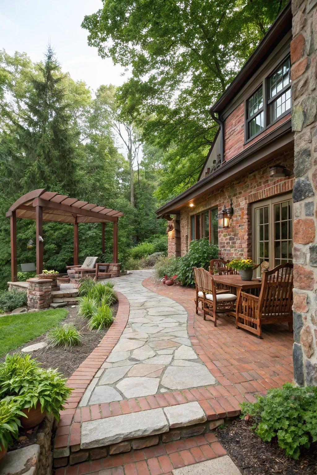 An eclectic mix of materials introduces texture to the patio