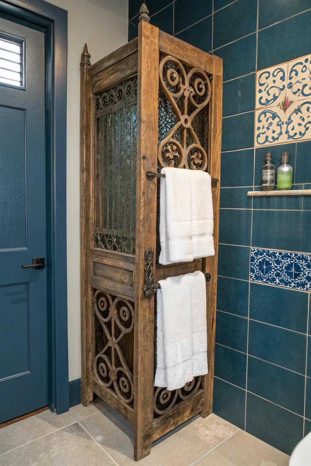 Transfigure tradition into panache: Repurpose a classic screen door into a unique linen holder.
