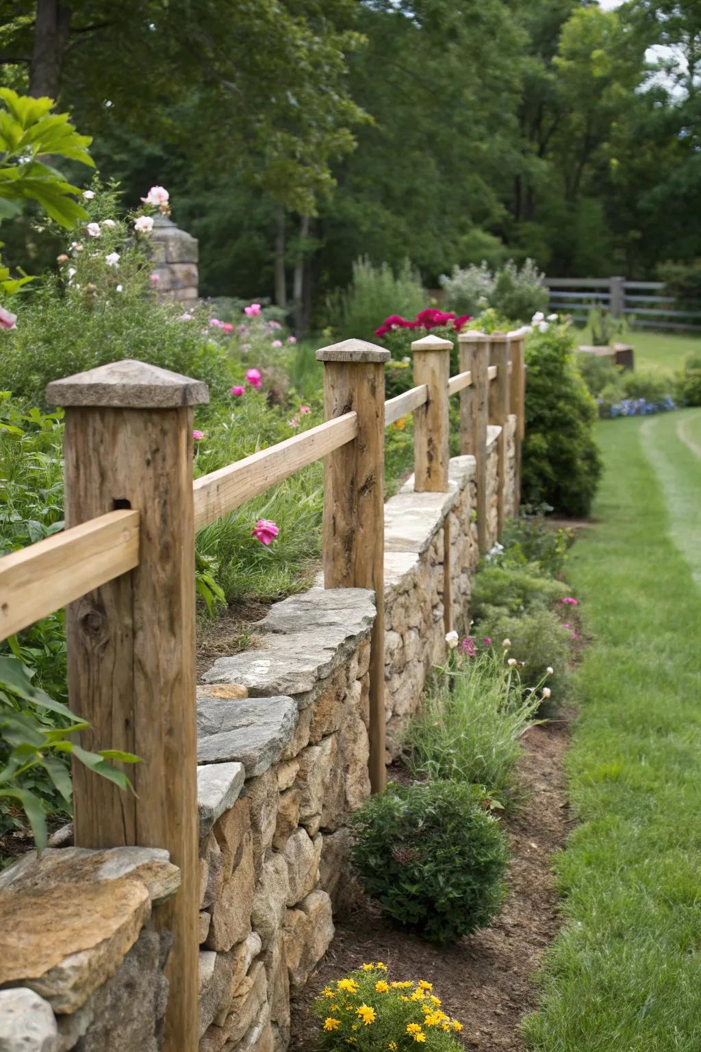 Unite natural stone and woodland for earthy, textured fencing.