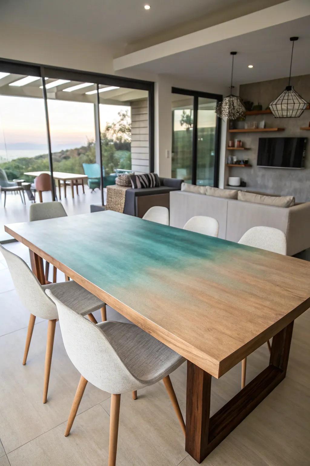 An ombré finish introduces artistic flair to your dining table.