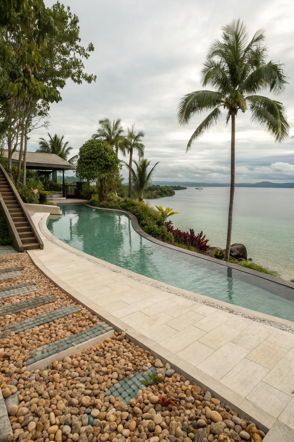 Savor the natural feel of a beach entry pool design.