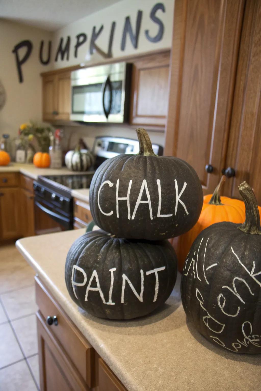 Customize your personal space through pumpkins that function as chalkboard message boards.