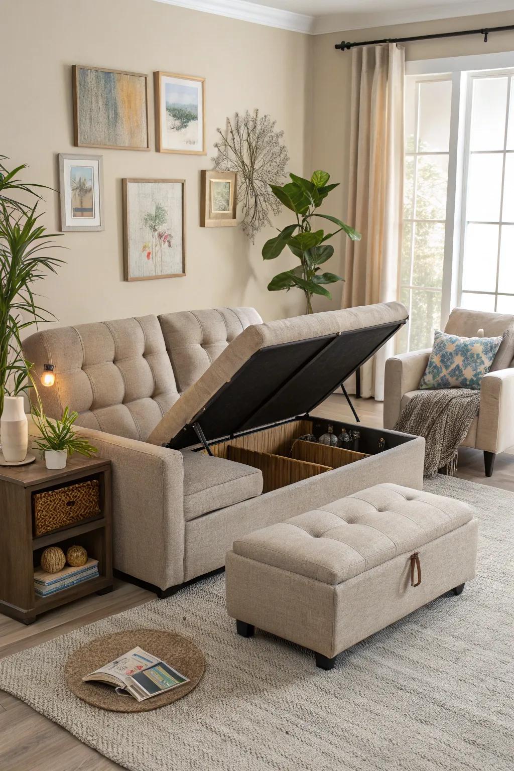 Multifunctional furniture optimizes space and utility.