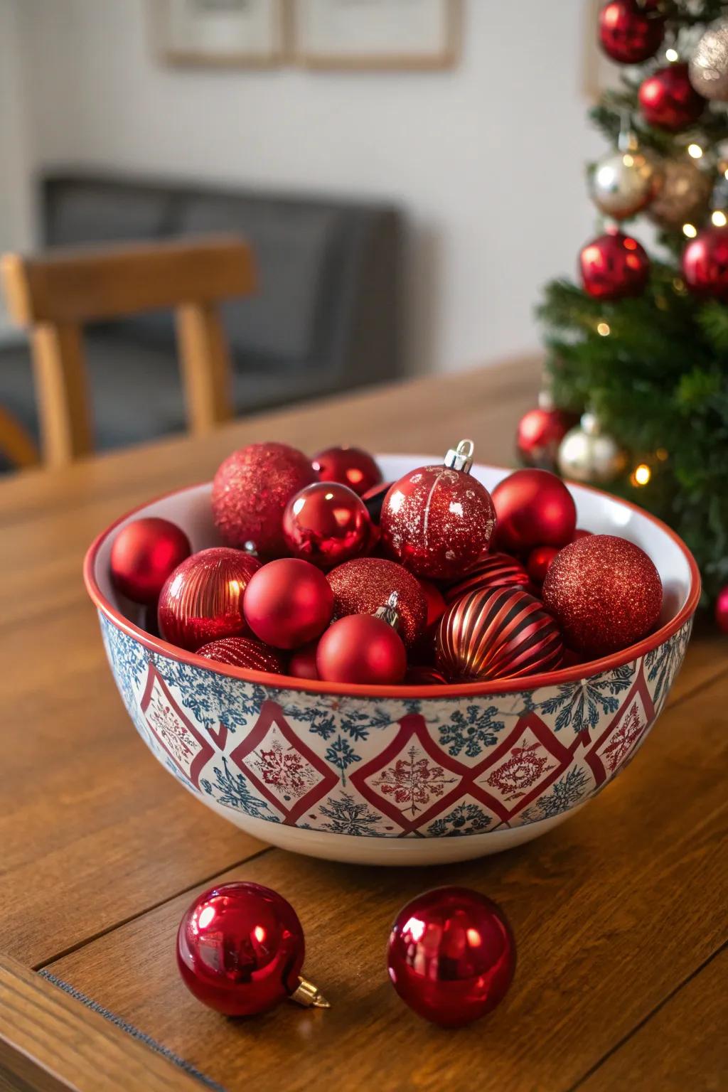 A unique display of ruby embellishments appending festive charm.